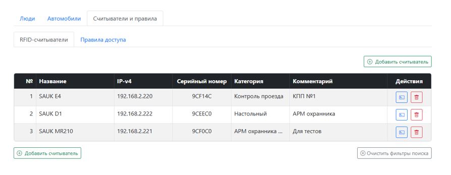 СКУД SAUK управление UHF RFID считывателями