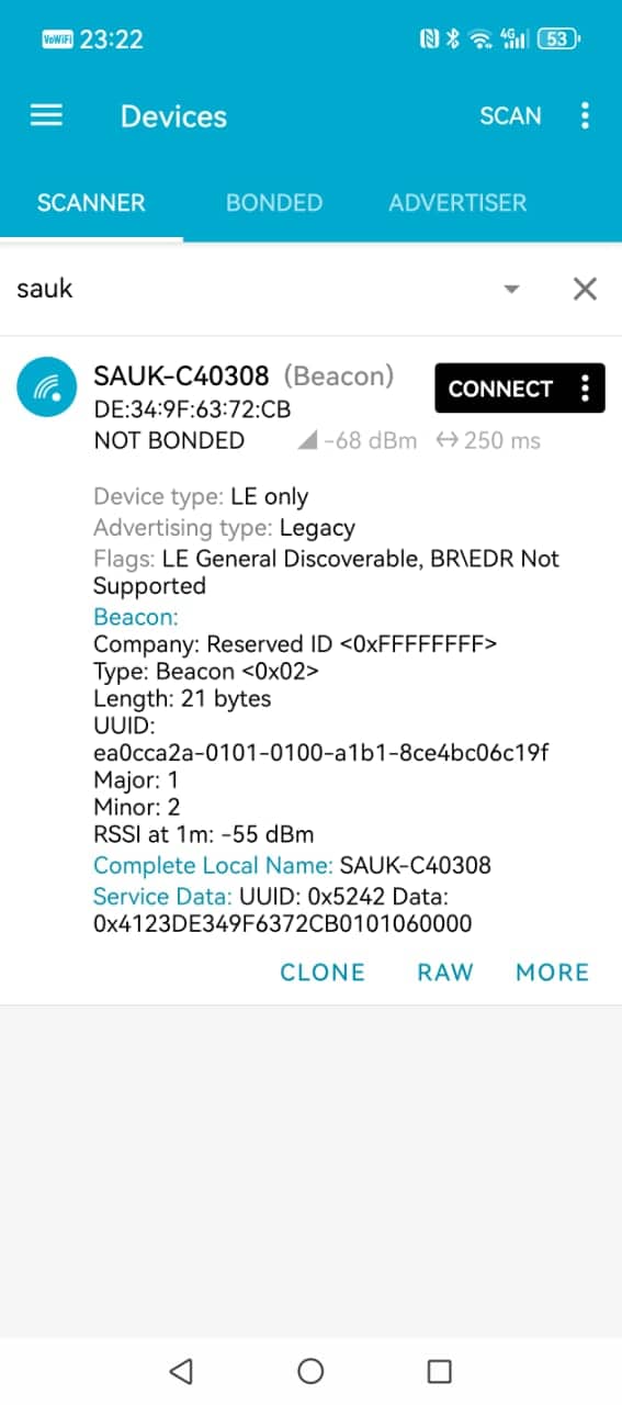nRF Connect - Детали SAUK Beacon