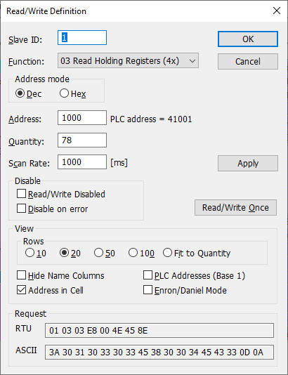 Modbus Poll: опрос Holding Register 0x03